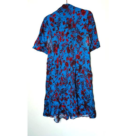 Derek Lam Blue & Red Floral Print Button Front A-Line Shirt Dress Size 4 - Picture 4 of 9